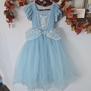 Light Blue Princess Tulle Dress with White Lace Detail
